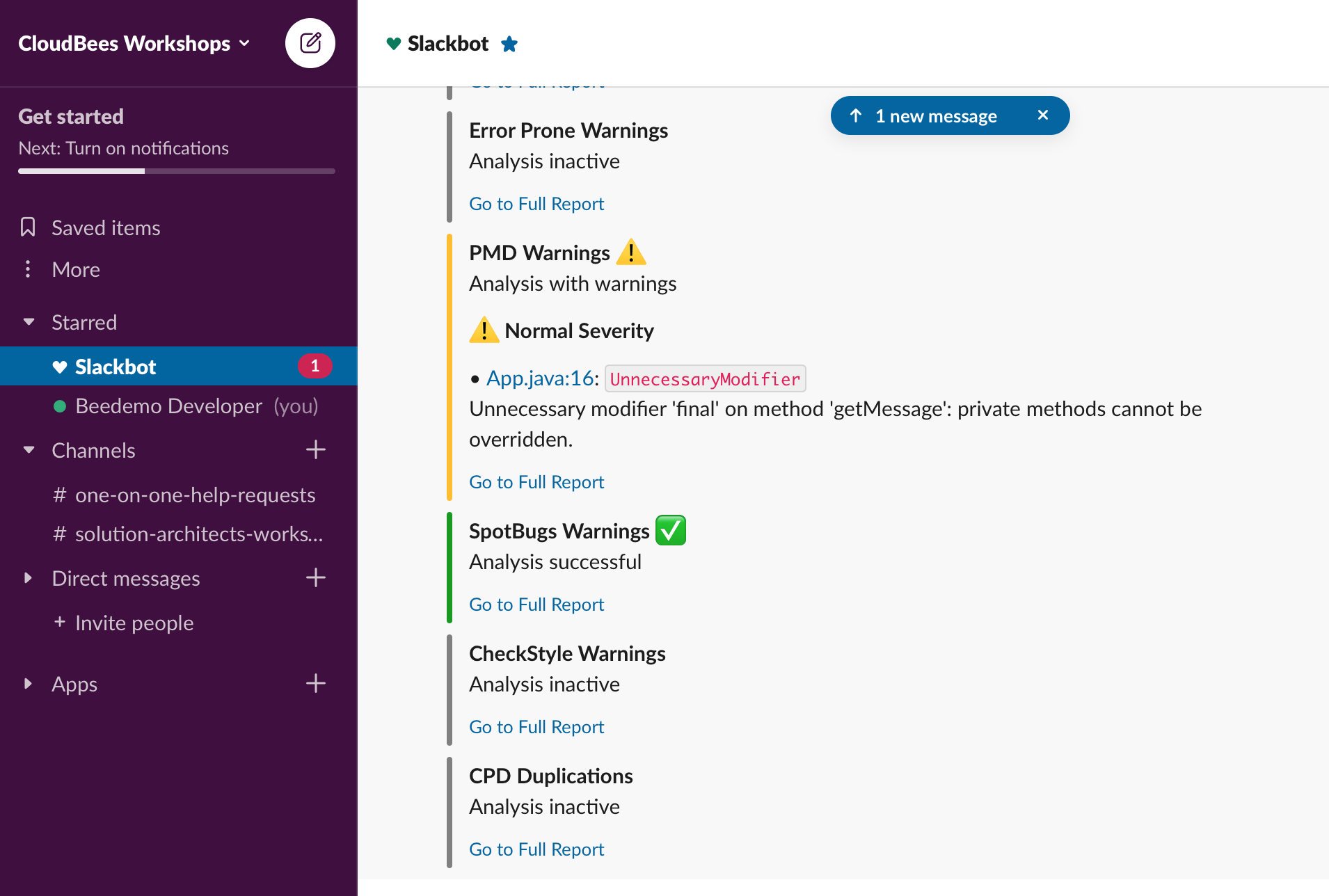 Slack build message