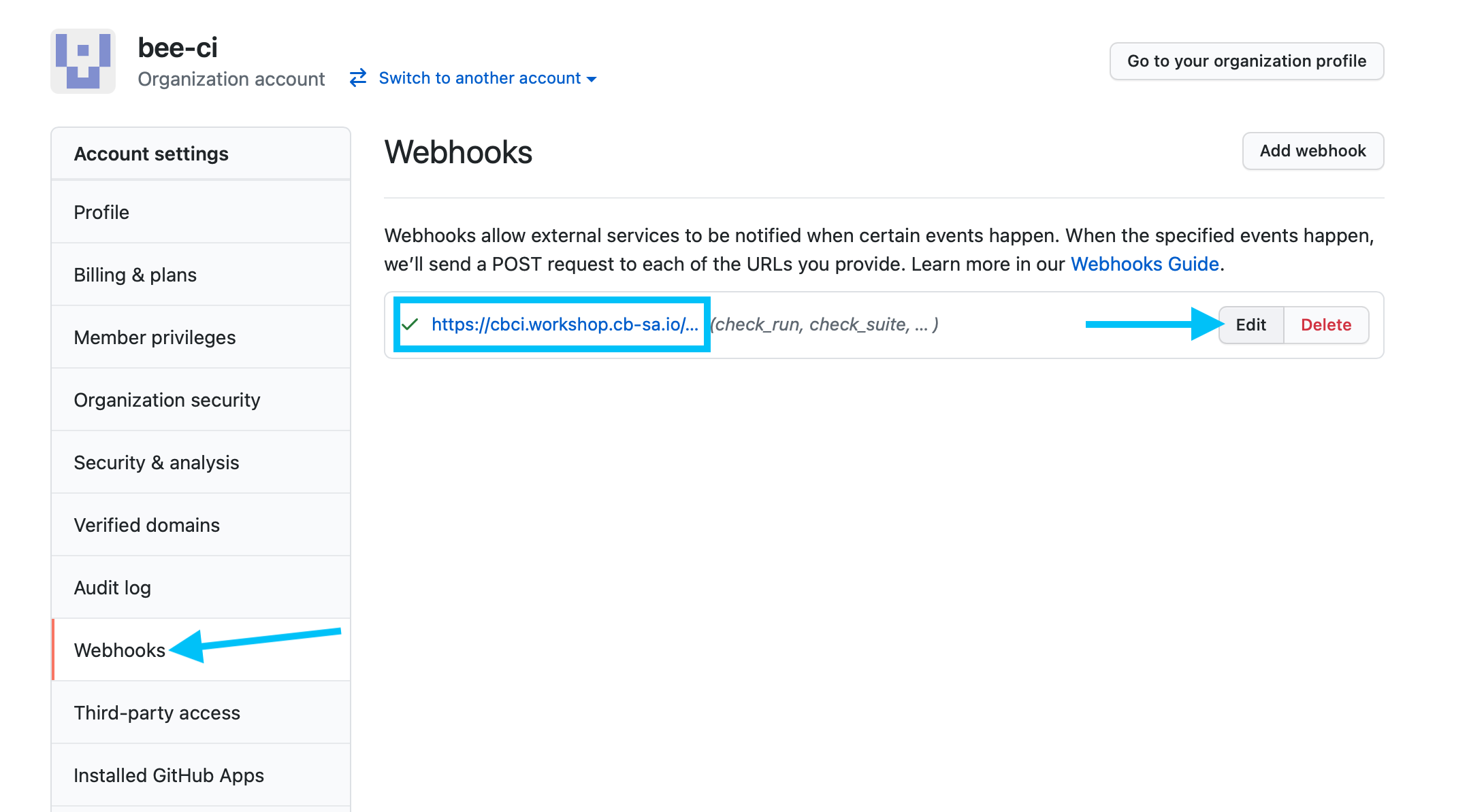 Edit CBCI Webhook